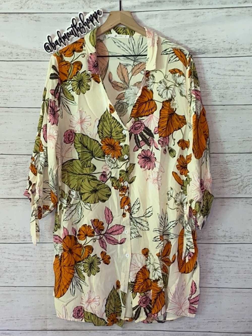 Retro Floral Print Cupshe Tunic Blouse Top Plus XXL